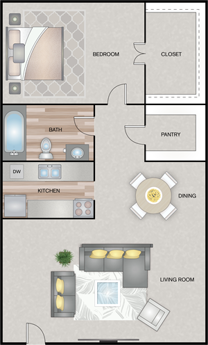 One Bedroom / One Bath - 740 Sq.Ft.*